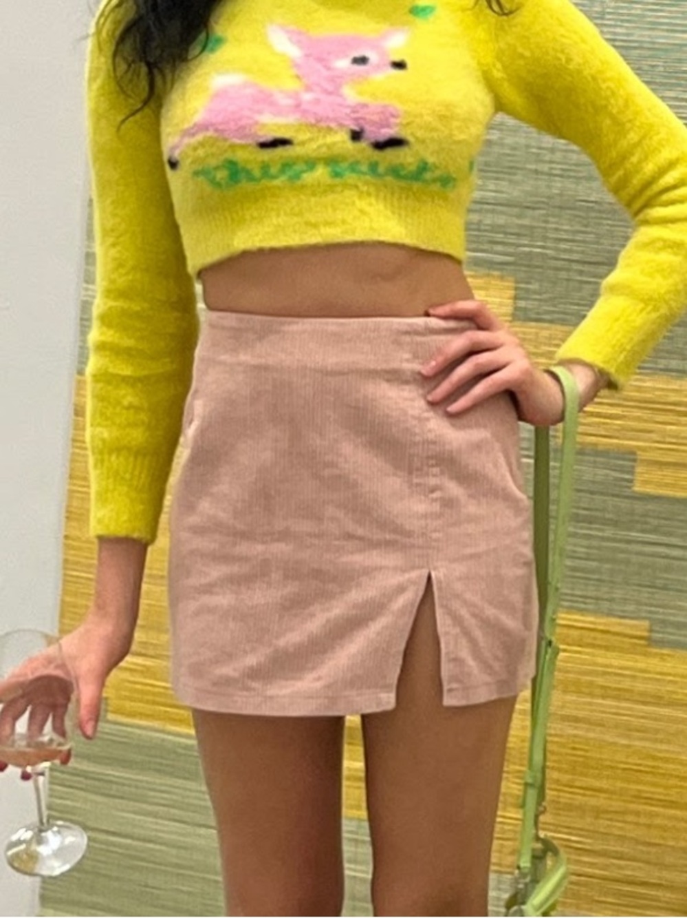 High Waist Corduroy Peach Skirt With A Slit